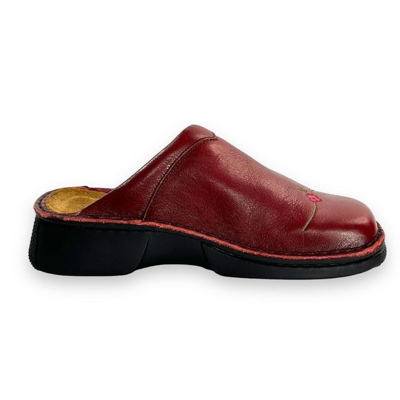 NAOT Mule Clog Shoe Sz EU 37 US 6 Red Leather Kimono Cherry Blossom Slip Ons - Picture 5 of 10